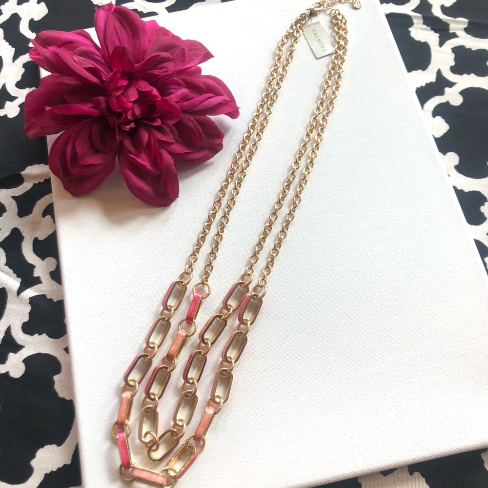 NWT $59.50 Talbots Gold Tone Peach/Coral(Pinkish) Long Link Necklace